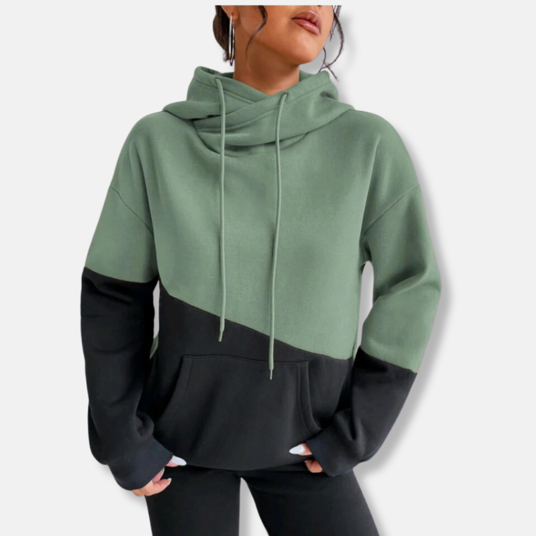 Women's hoodie – Relaxed fit – Soft knit fabric – Colorblock – Kangaroo pocket