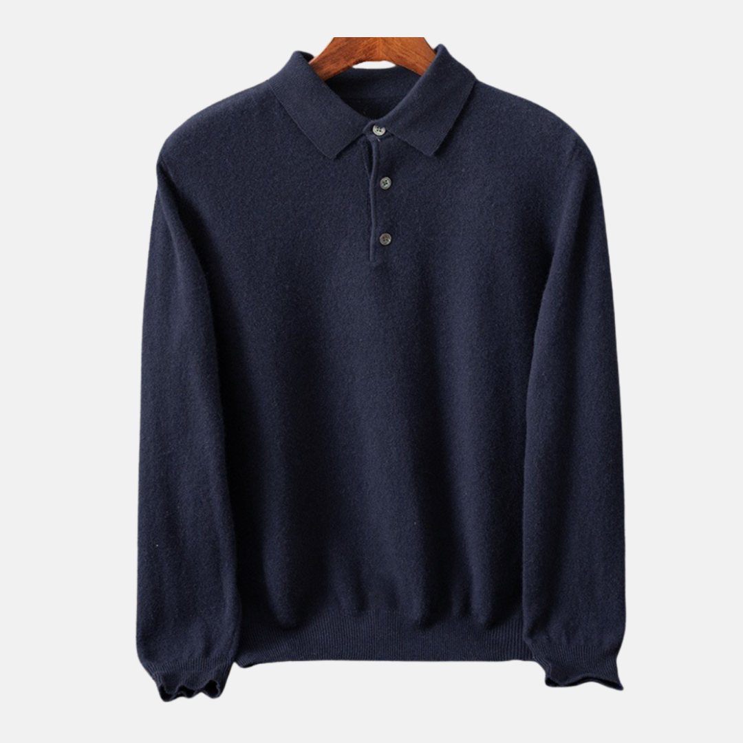 Men's polo sweatshirt – Regular fit – Fine knit – Ribbed trims – Button closure