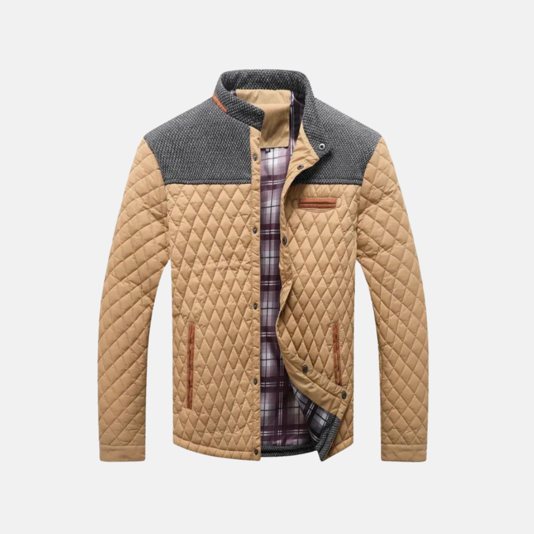 Men's Jacket - Woven Fabric - Regular Fit - Stand Collar - Diamond Stitching