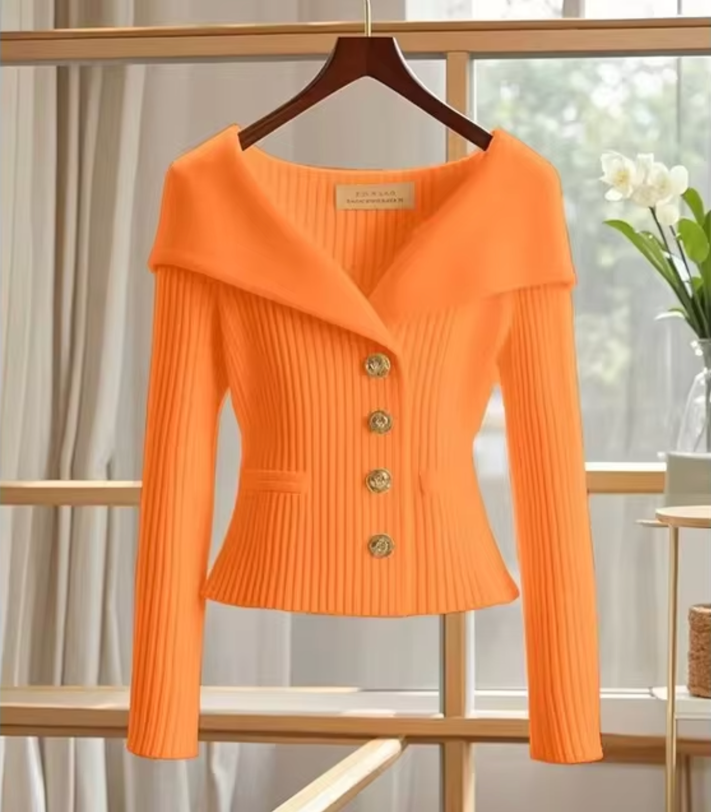 Dames Cardigan – Getailleerde Pasvorm – Zacht Breisel – Ribstructuur – Brede Kraag