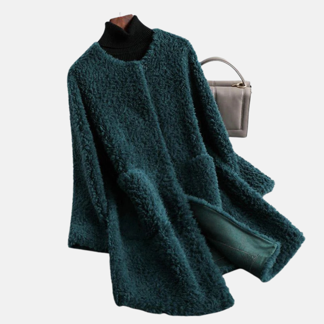 Ladies Coat - Faux Fur - Mid-length - Open Front - Relaxed Fit