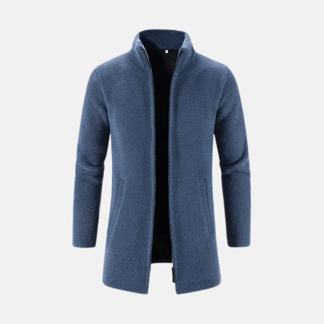 Men's Long Coat – Relaxed Fit – Stand-up Collar – Soft Brushed Fabric
