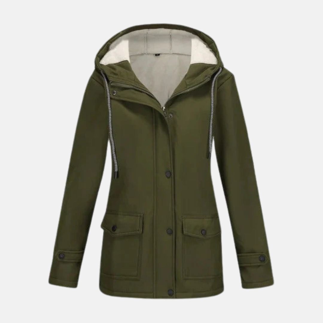 Women's Coat with Hood – Water-Repellent – Fleece Lined – Straight Fit – Mid-Length