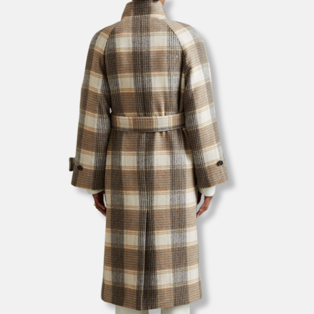 Women's trench coat – Wool blend – Oversized fit – Checked pattern – Double-breasted model