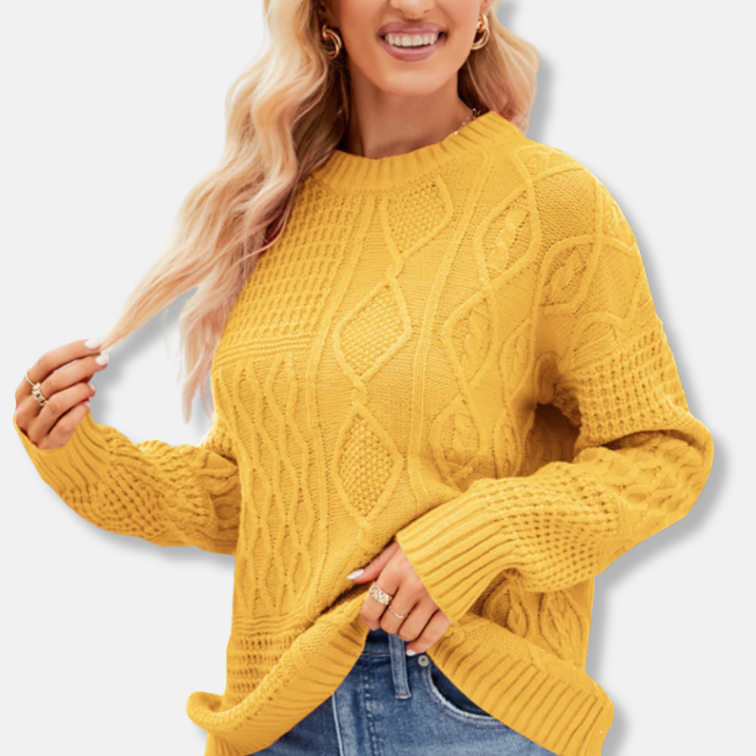 Women's Sweater – Loose Fit – Knitted Design – Round Neck – Ribbed Edges