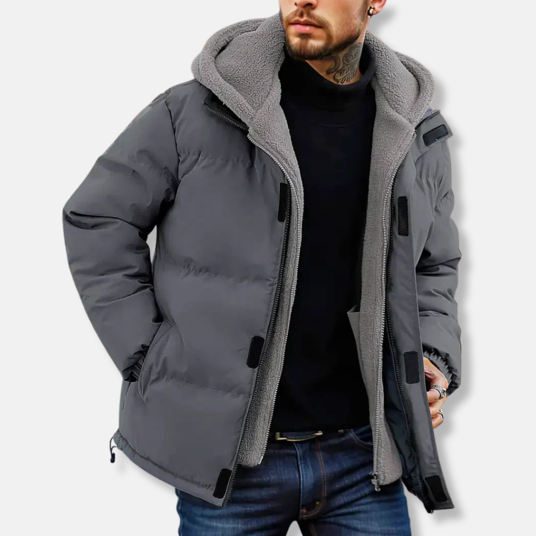 Men's Puffer Winter Jacket – Water-repellent – Fleece Lining – Adjustable Cuffs – Outdoor Model