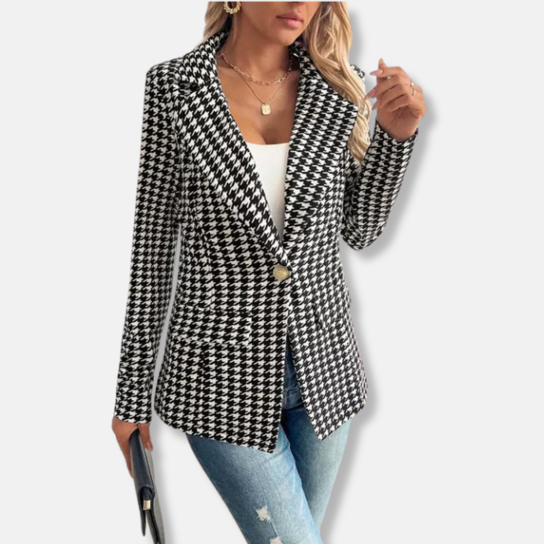 Women's Blazer – Tailored Fit – Houndstooth – Single Button – Long Sleeves