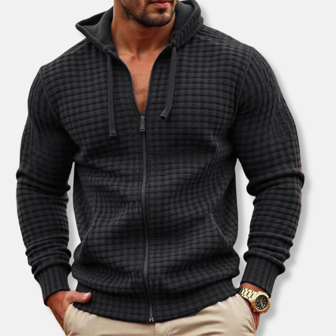 Men's Hoodie Sweatshirt – Waffle Texture – Regular Fit – Zip Closure with Hood