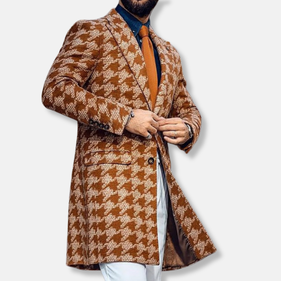Men's Overcoat– Woolblend – Tailored fit – Geometric pattern – Mid-length
