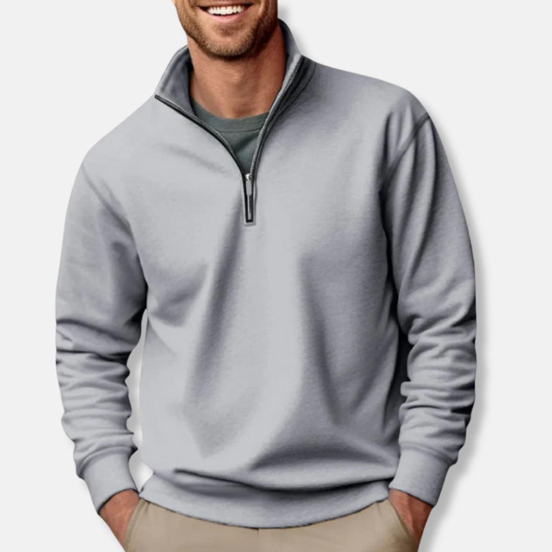 Men's Sweater with Half Zip – Soft Knit – Relaxed Fit – Ribbed Edges