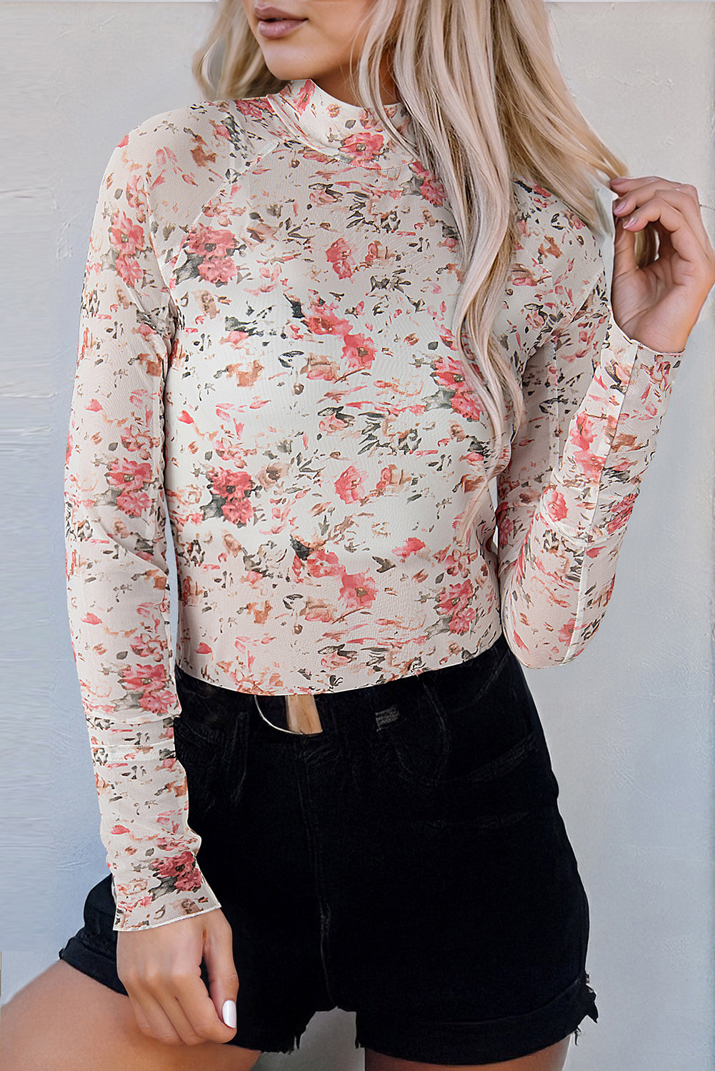 Chique bloemen mesh top in bruin met lange mouwen voor dames