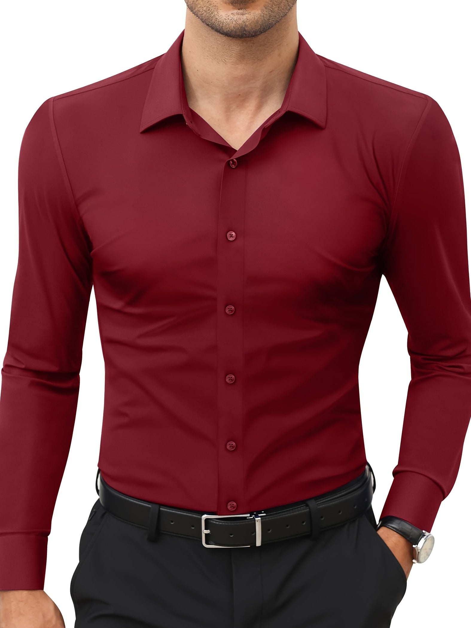 Slim-Fit Stretch Overhemd met Knoopsluiting voor Heren