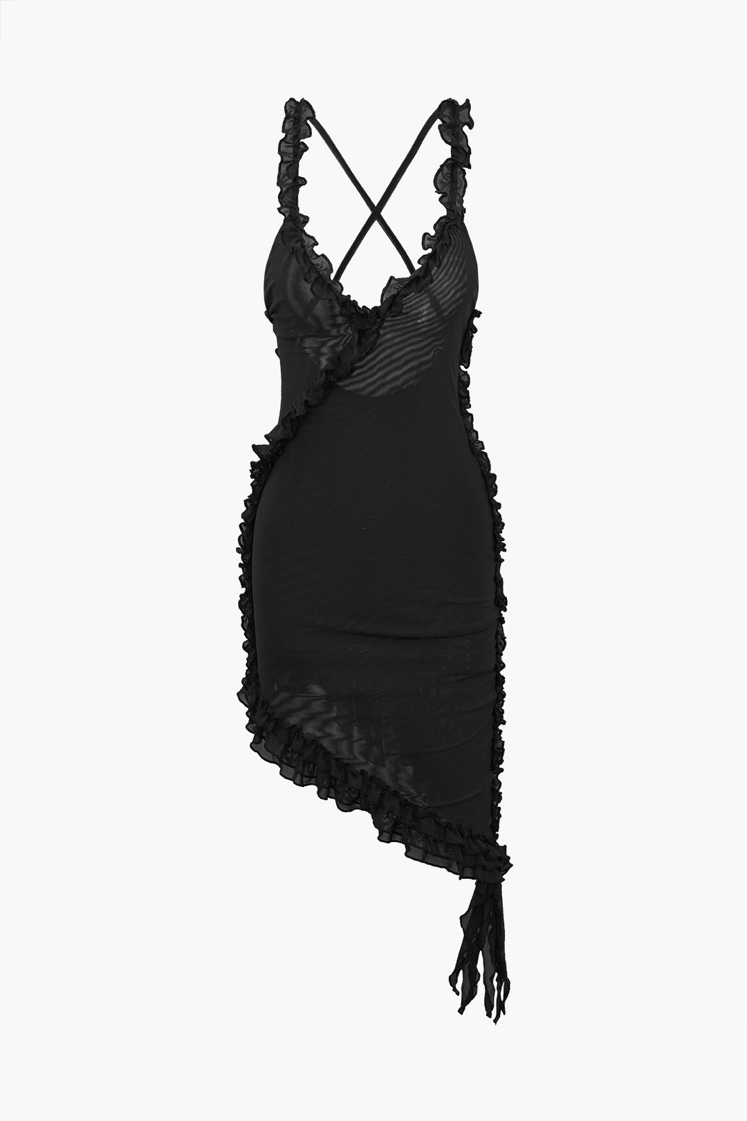 Mesh Ruffle Backless Mini Jurk