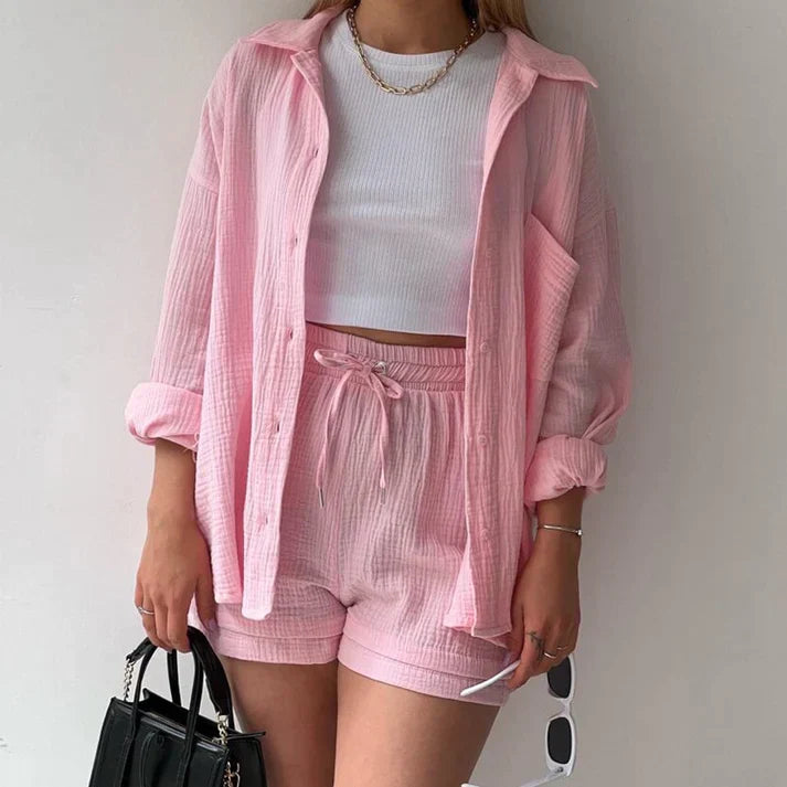 Stijlvolle Set van Katoenen Shirt en Shorts – Licht en Comfortabel