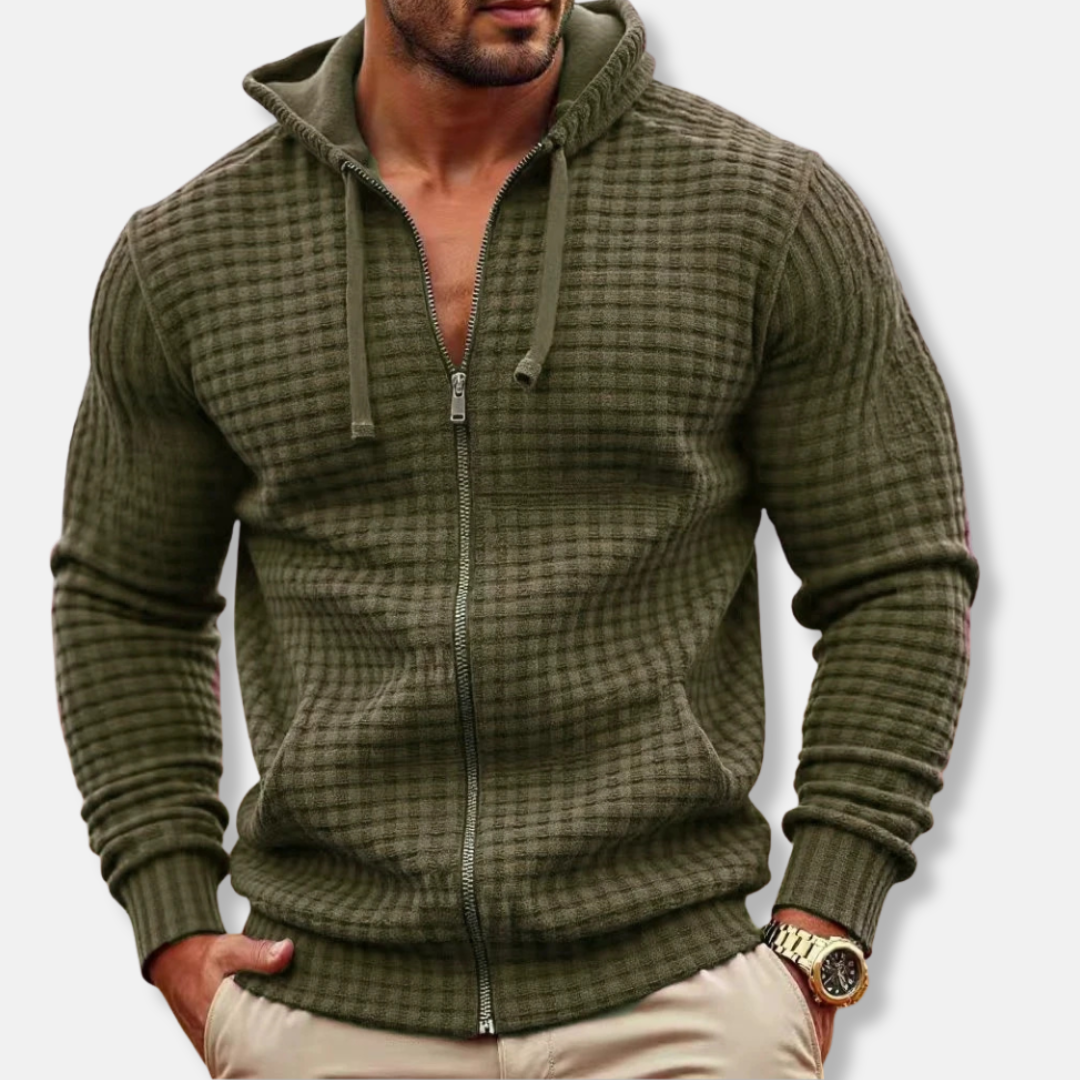 Men's Hoodie Sweatshirt – Waffle Texture – Regular Fit – Zip Closure with Hood