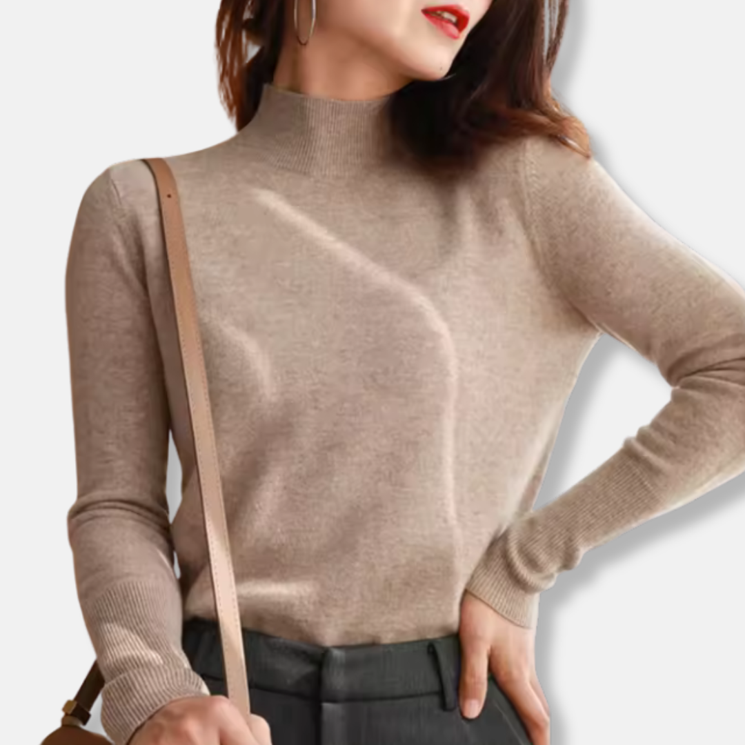 Women's Sweater – Slim Fit – Lightweight Knit – Turtleneck – Ribbed Edges