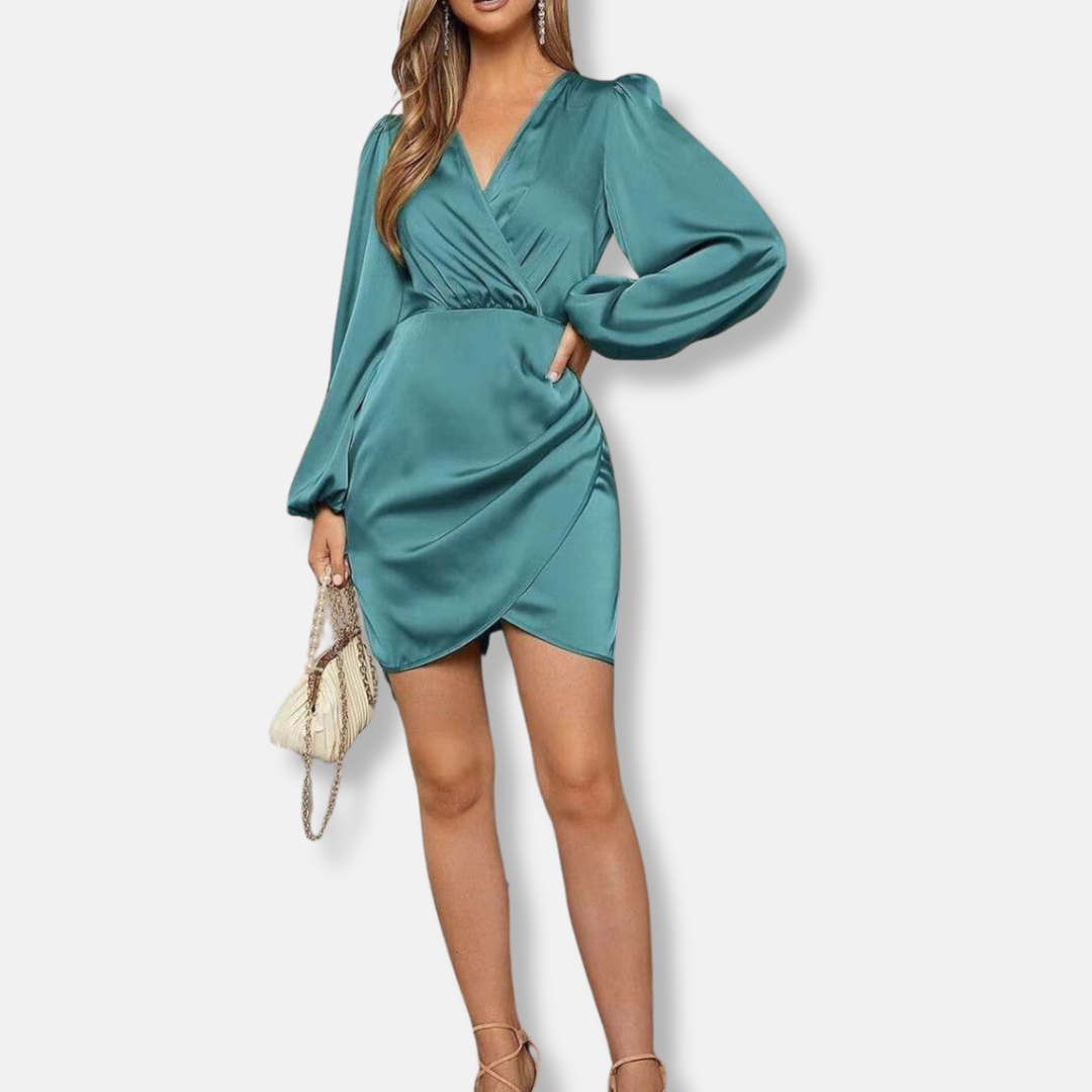 Isabella Elegant Satin Dress with Puff Sleeves