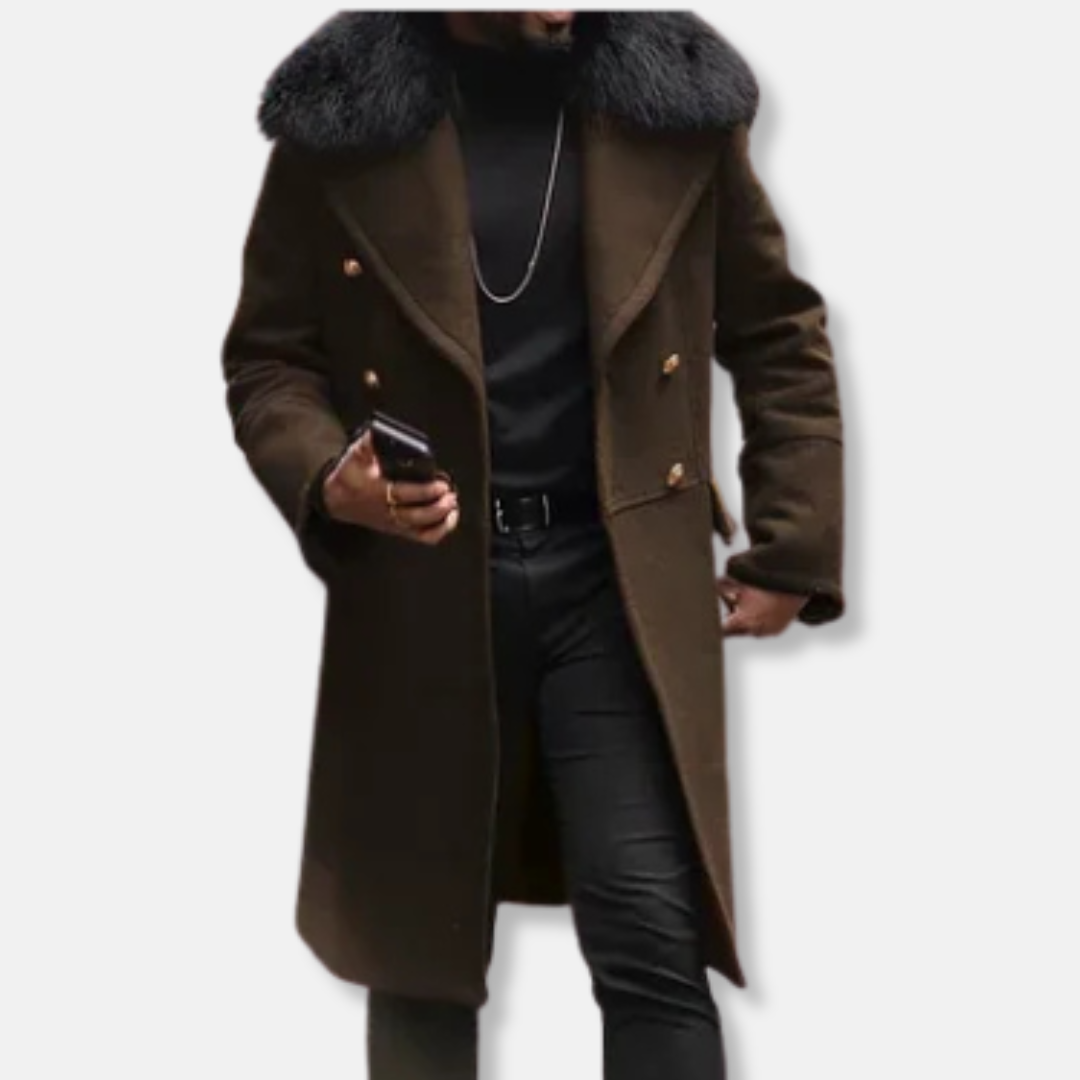 Men's Overcoat – Woolmix – Oversized Fit – Double Lapel – Plush Fur Collar