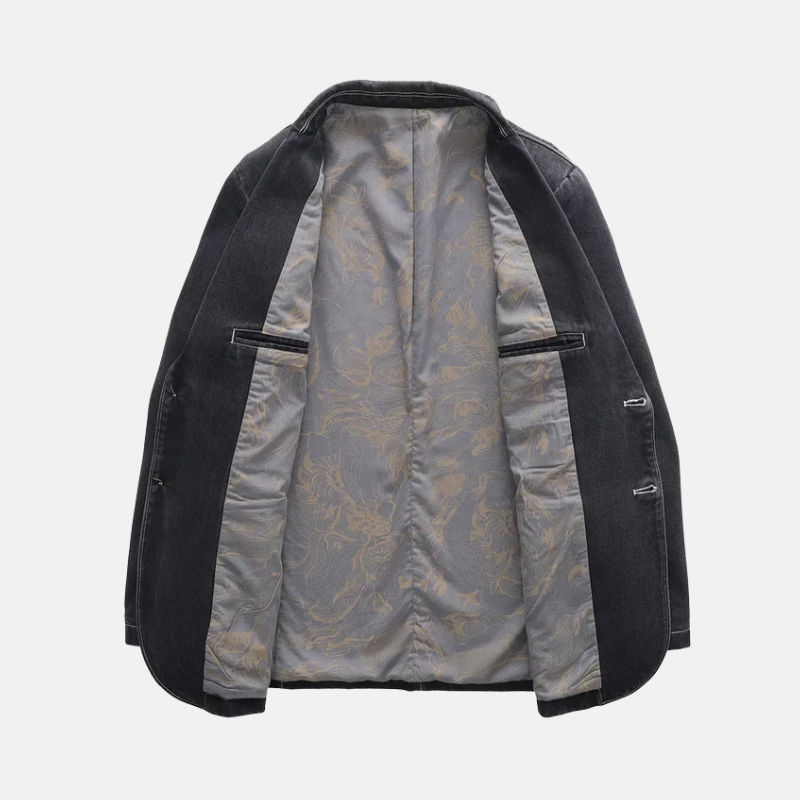 Men's Blazer – Tailored Semi-Slim Fit – Denim Look – Patch Pockets – Topstitch Details