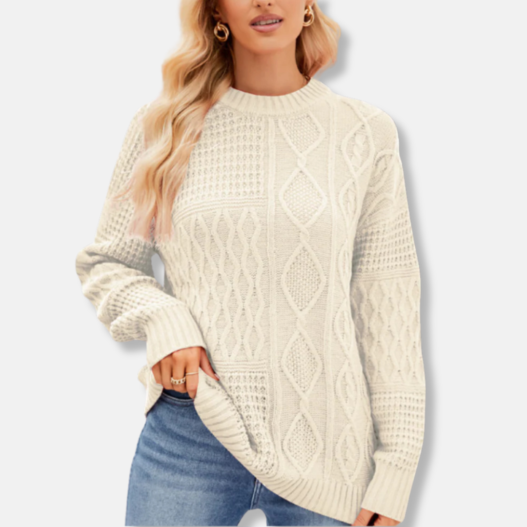 Women's Sweater – Loose Fit – Knitted Design – Round Neck – Ribbed Edges