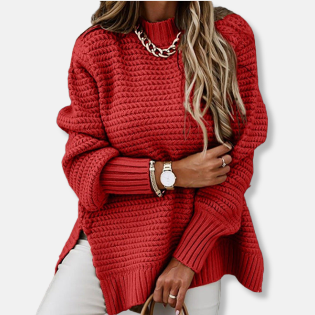 Ladies Sweater – Oversized Fit – Ribbed Knit – Soft Texture – Long Model