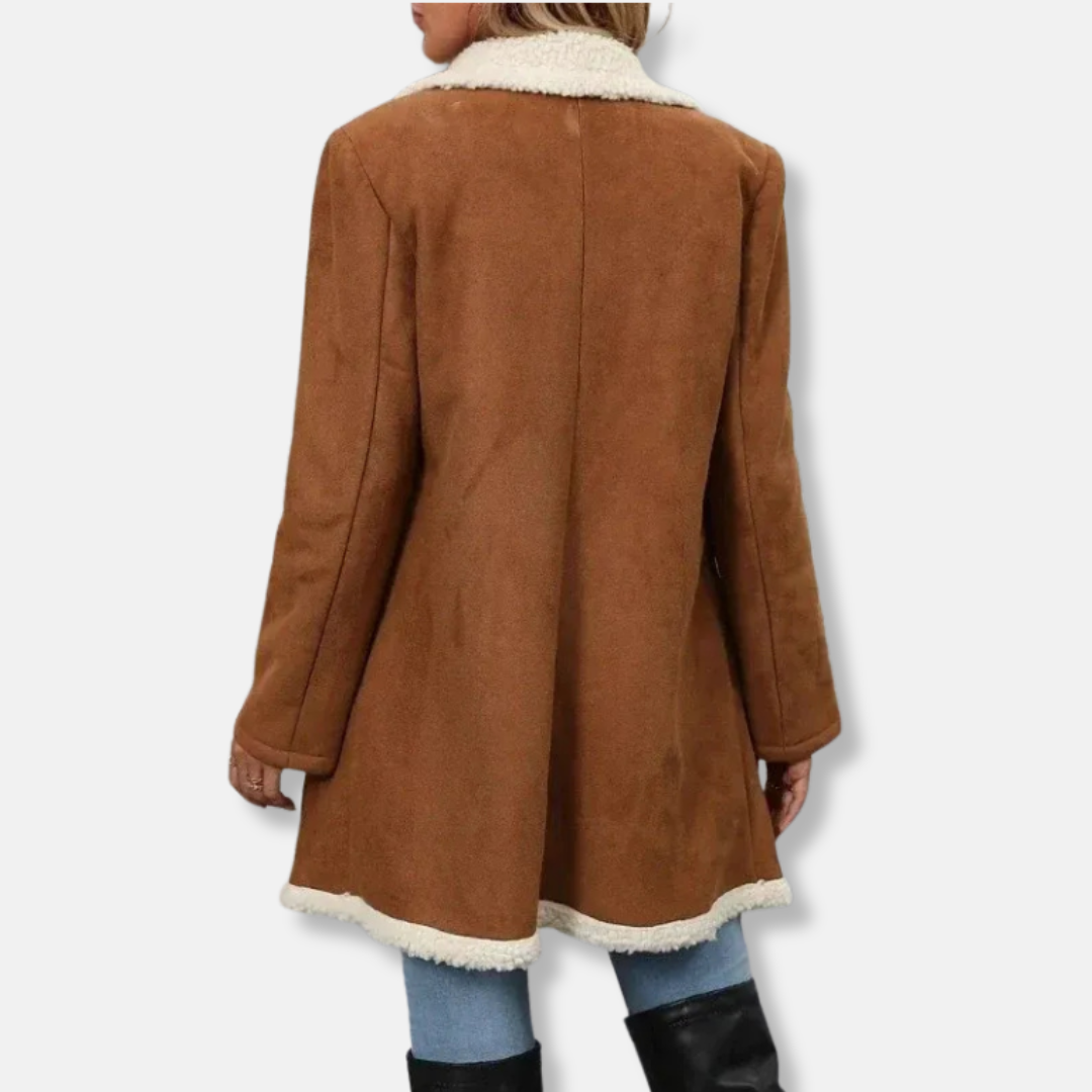 Women's mid-length coat – Relaxed fit– Double-row buttons – Wool blend – Plush lining