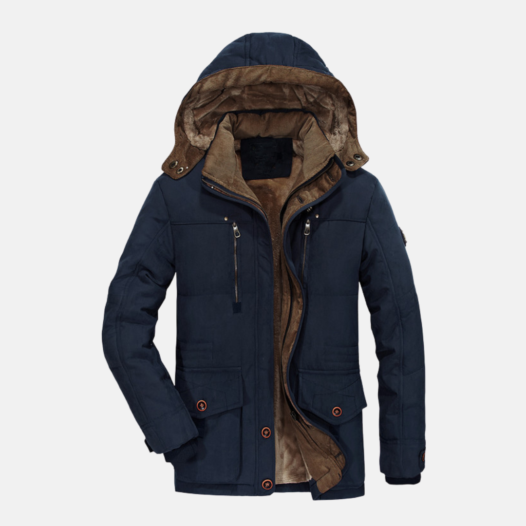 Men's Parka Jacket – Mid-Length – Padded and Insulated – Hood – Multiple Pockets