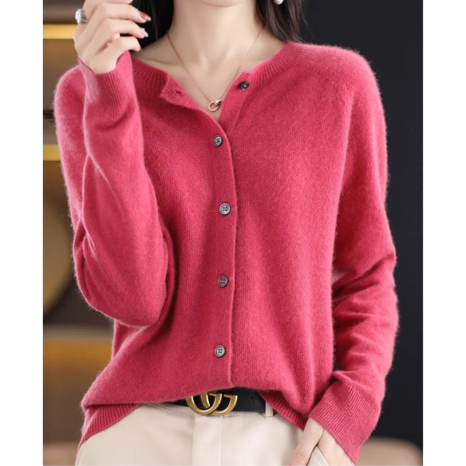 Zachte Pure Merino Wol O-Hals Cardigan voor Dames