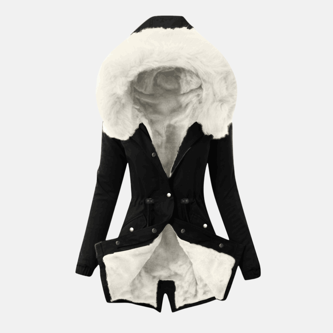 Women's Coat – Slim Fit – Adjustable Waist – Lined Hood – Mid-length – Flap Pockets