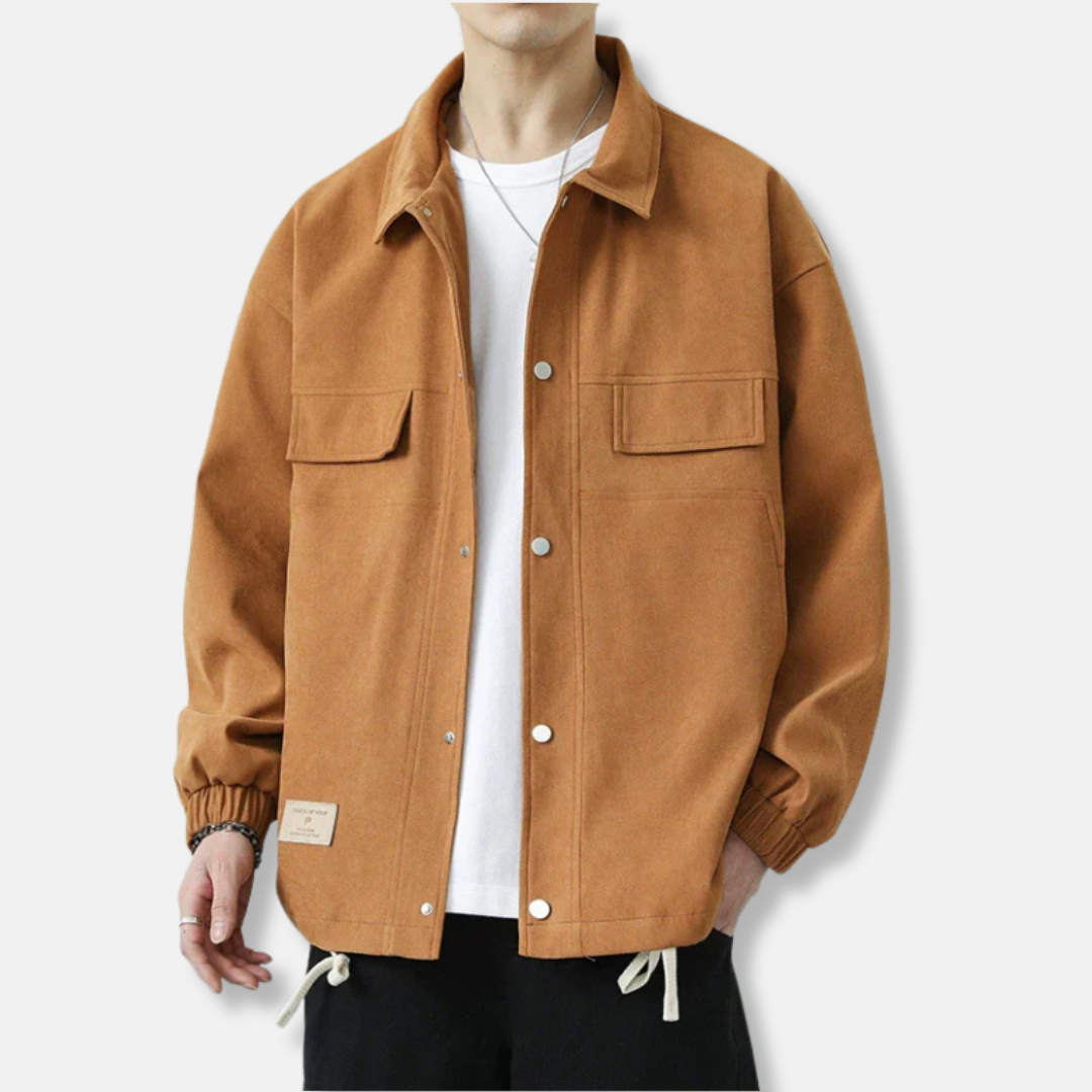 Men's Casual Jacket – Boxy Fit – Cotton Blend – Point Collar – Snap-button Closure – Drawstring Hem