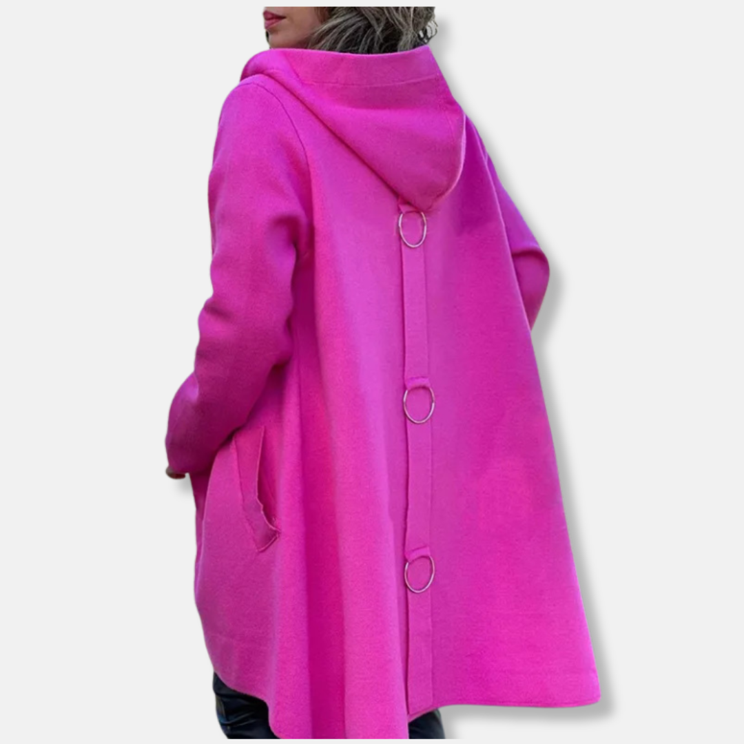 Women's Long Coat with Hood – Wool Blend – Relaxed Fit – Snap Button Closure – Mid-Length