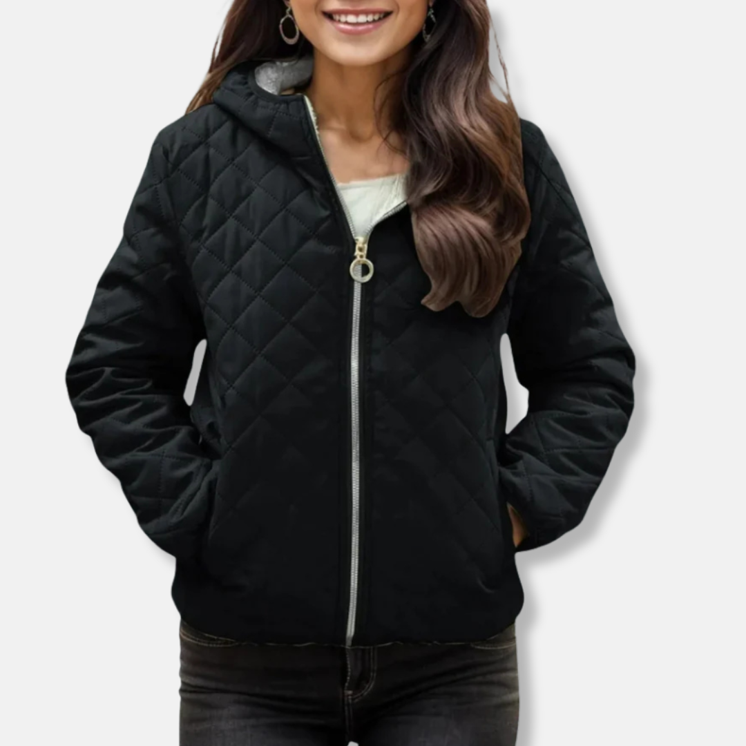 Women's Quilted Jacket – Relaxed Fit – Diamond Stitching – With Hood – Elastic Hem