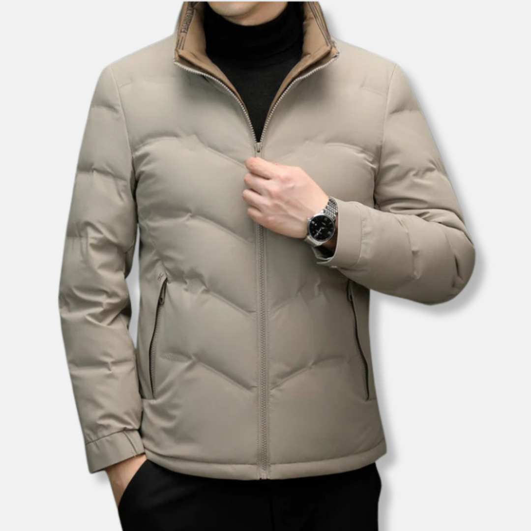 Men's Down Jacket – Regular Fit – Chevron Stitching – Stand-up Collar – Zip Pockets