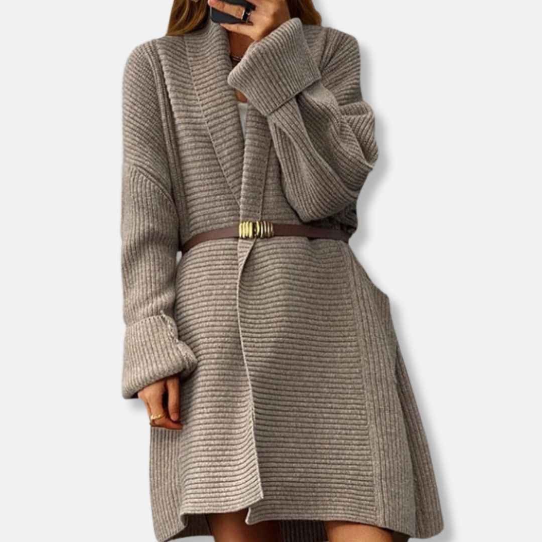 Women's Cardigan Long Model – Ribbed Texture – Oversized Fit – Open Without Closure