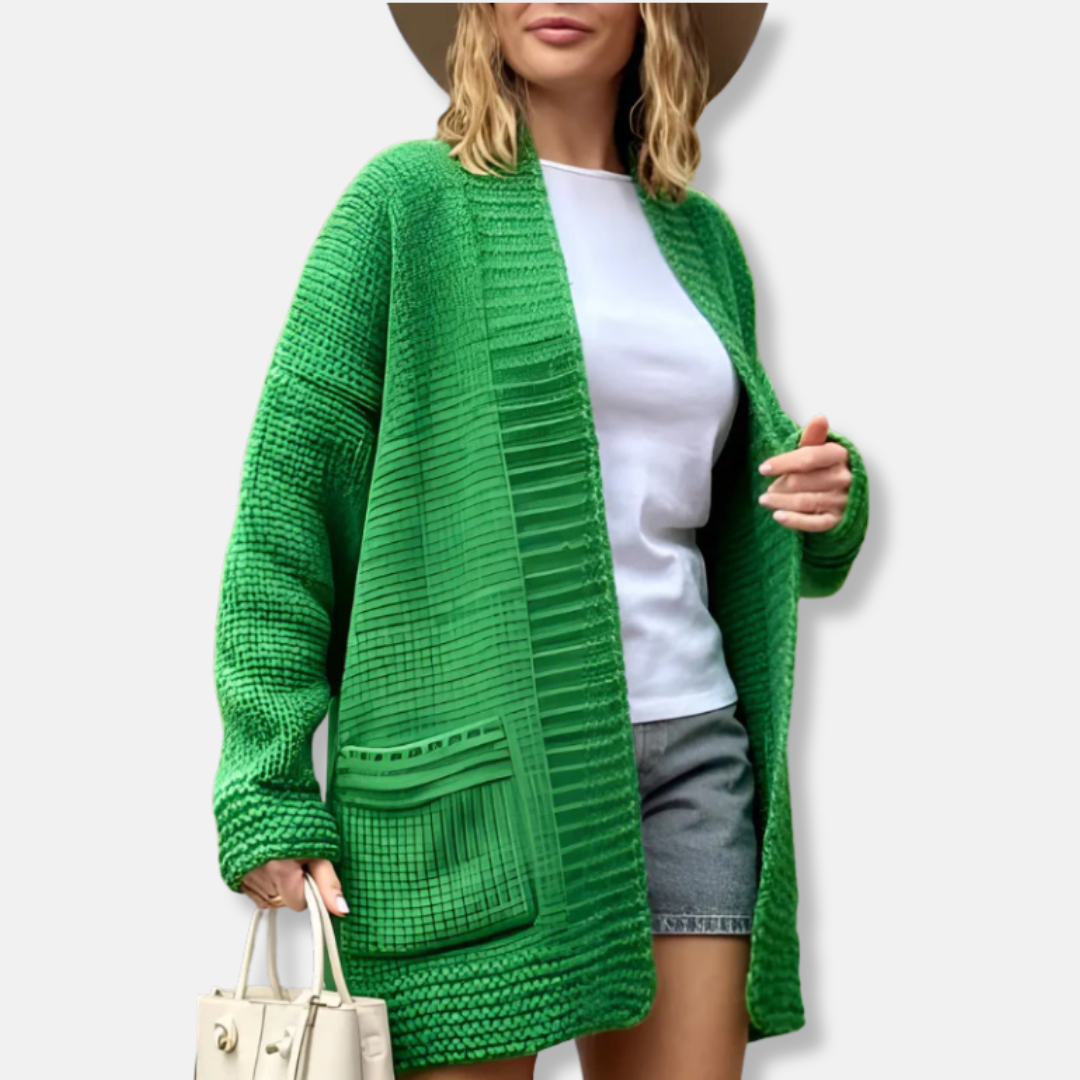 Ladies Cardigan Long Model – Knitted Fabric – Oversized Fit – Open Front with Pockets