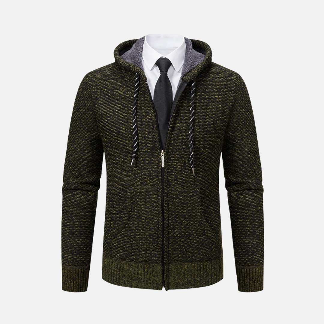 Men's hooded vest – Relaxed fit – Knitted texture – Fleece lined – Zipper closure