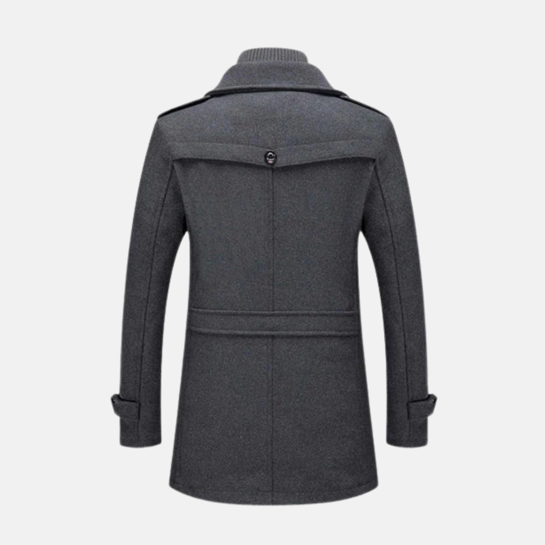 Men's Coat – Slim Fit Wool – Double Collar with Zipper Closure – Epaulettes and Pocket Details