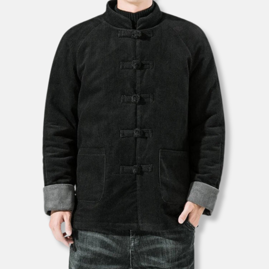 Men's Jacket – Corduroy – Relaxed Fit – Padded – Frog-Button Closure – Band Collar