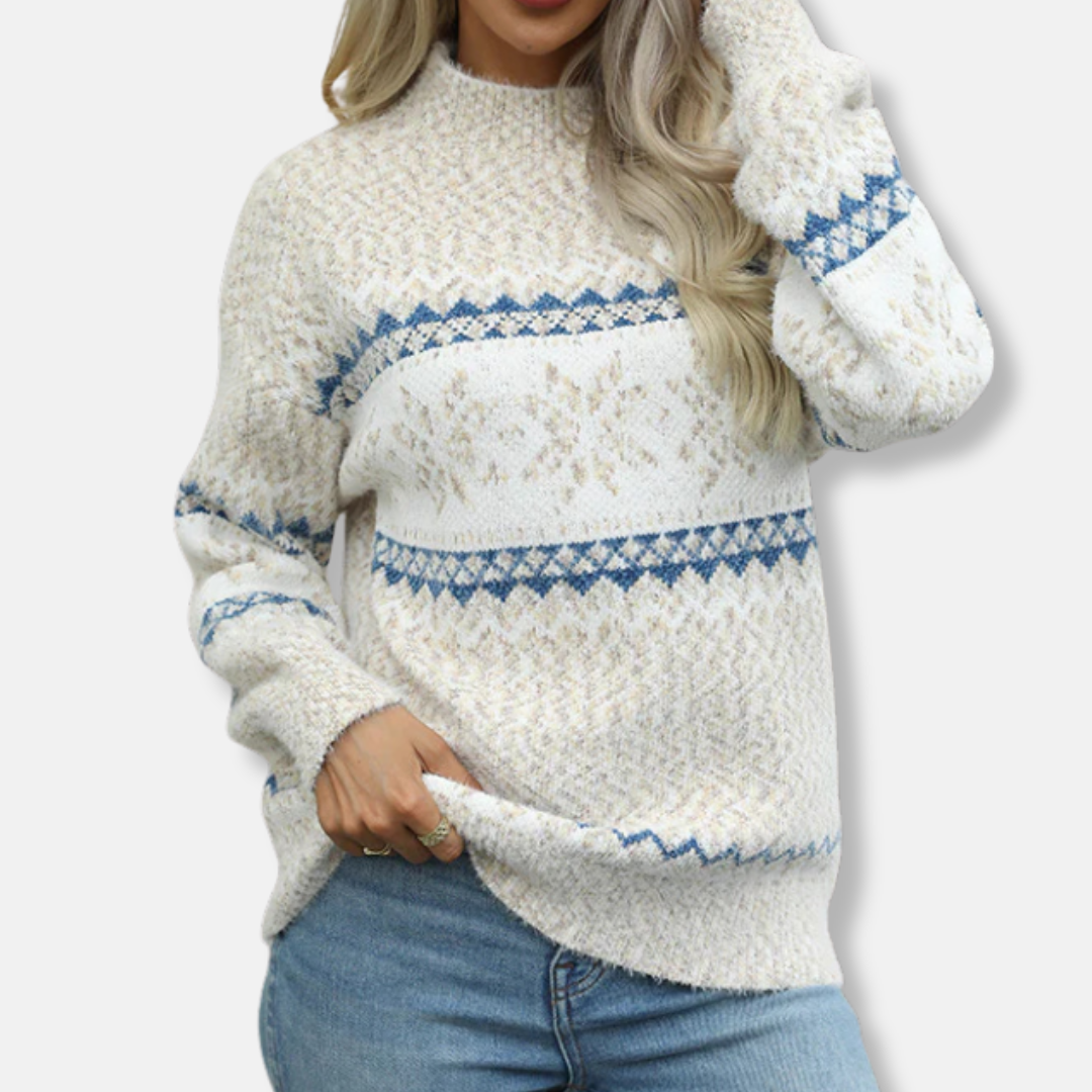 Women's sweater – Oversized fit – Wool mix – Fair Isle pattern – Stand-up collar