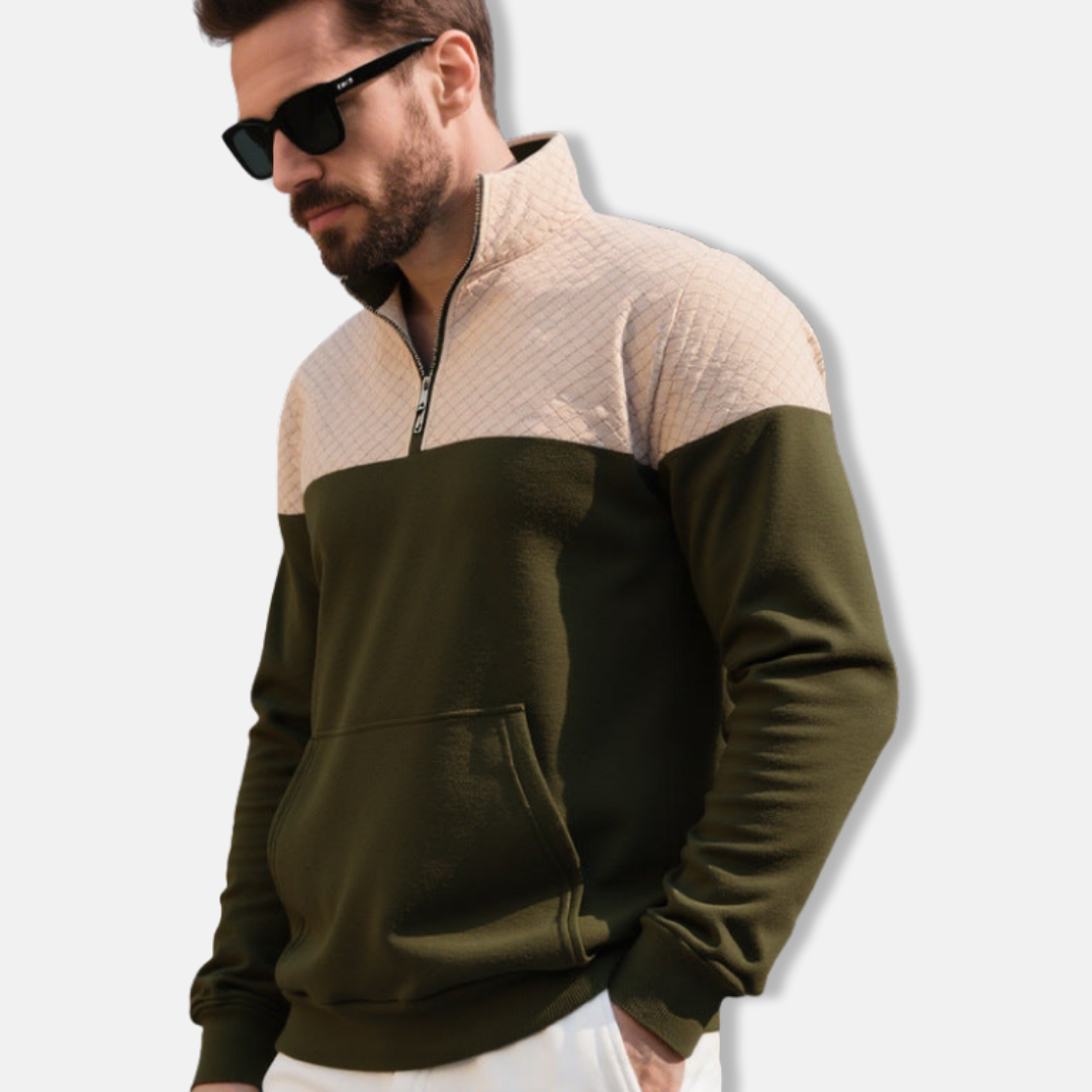 Men's sweatshirt – Regular fit – Quilted shoulders – Half-zip – Kangaroo pocket