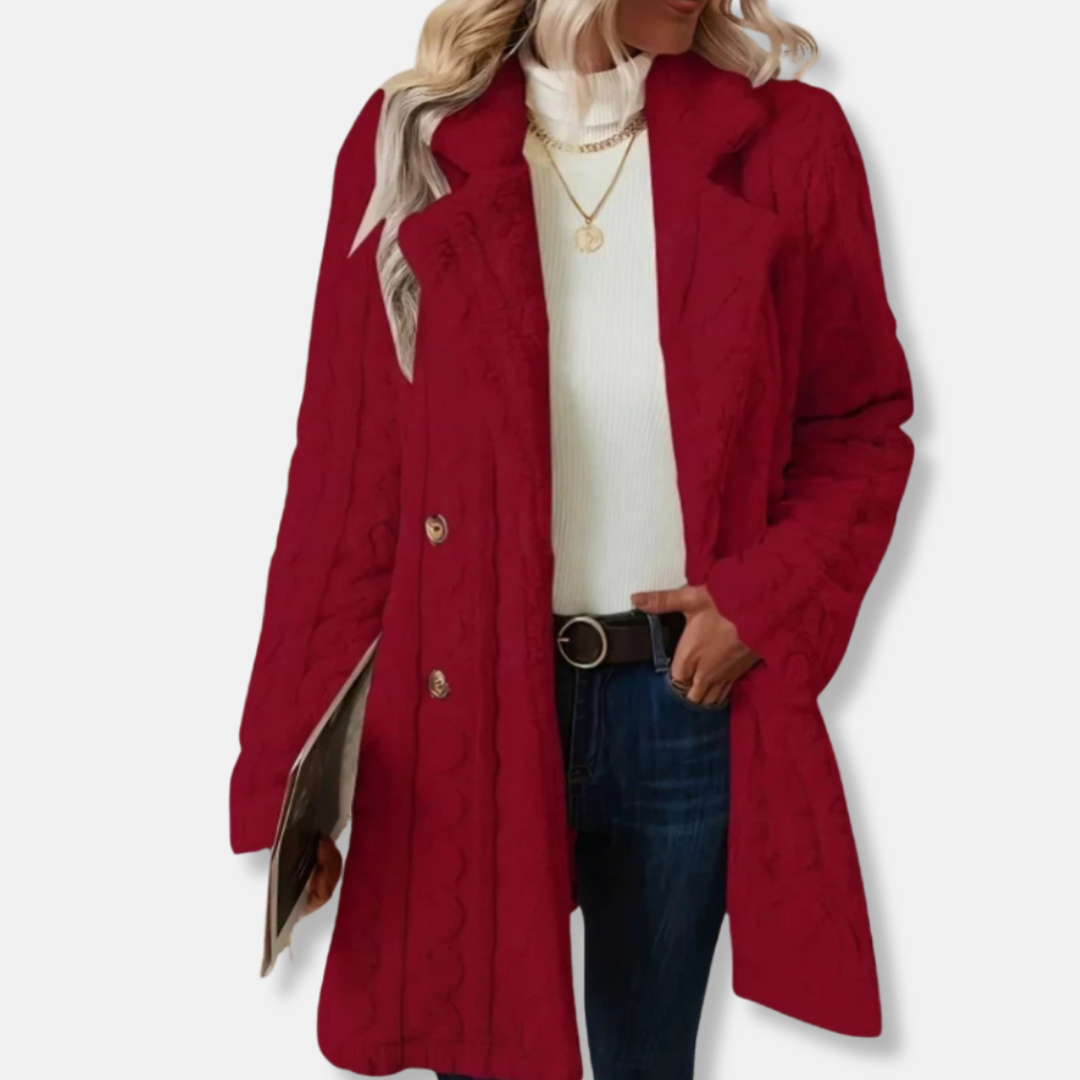 Ladies Coat – Mid-Length – Relaxed Fit – Double-Breasted – Soft Texture – Classic Lapels