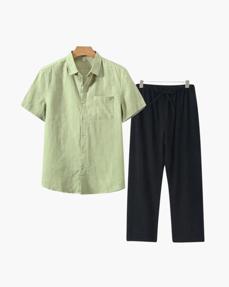 Premium Linnen Overhemd en Broek Set voor Heren