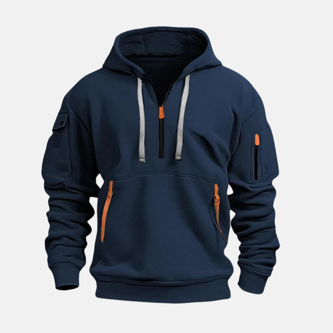 Men's hoodie sweater – Relaxed fit – Cotton – Quarter-zip – Multiple pockets