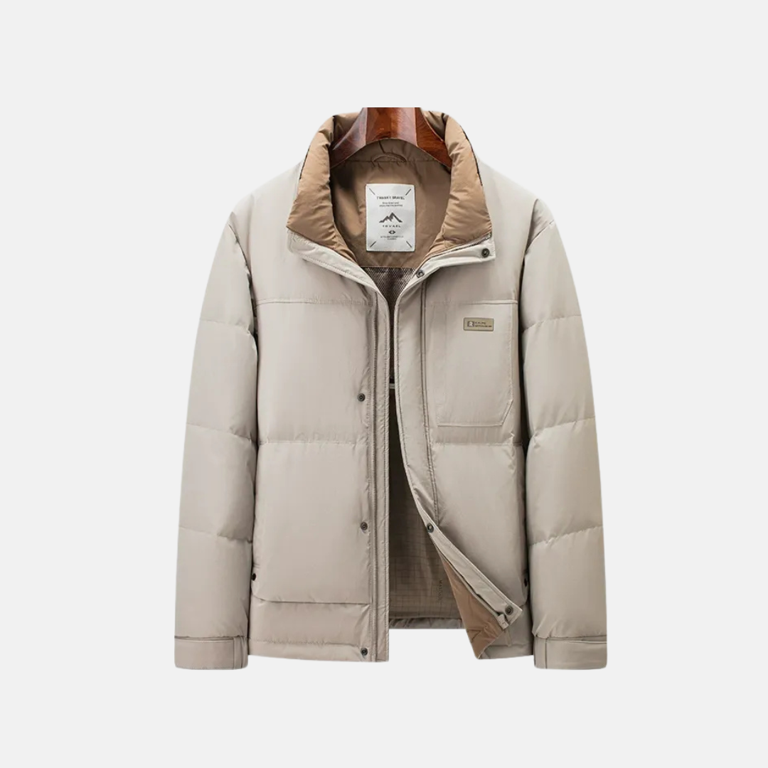 Men's Puffer Jacket – Regular Fit – Windproof Lined – Stand Collar – Zipper Closure