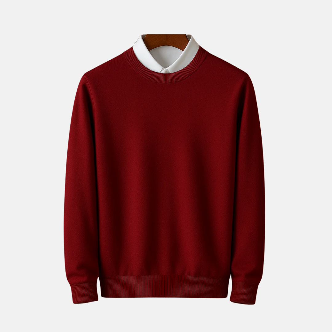 Men's Sweater - Fine-Knit - Classic Fit - Round Neck - Ribbed Cuffs
