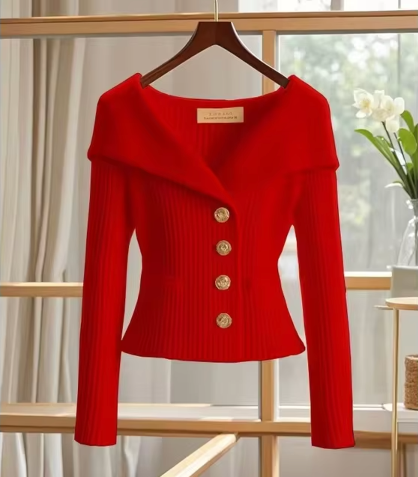 Dames Cardigan – Getailleerde Pasvorm – Zacht Breisel – Ribstructuur – Brede Kraag