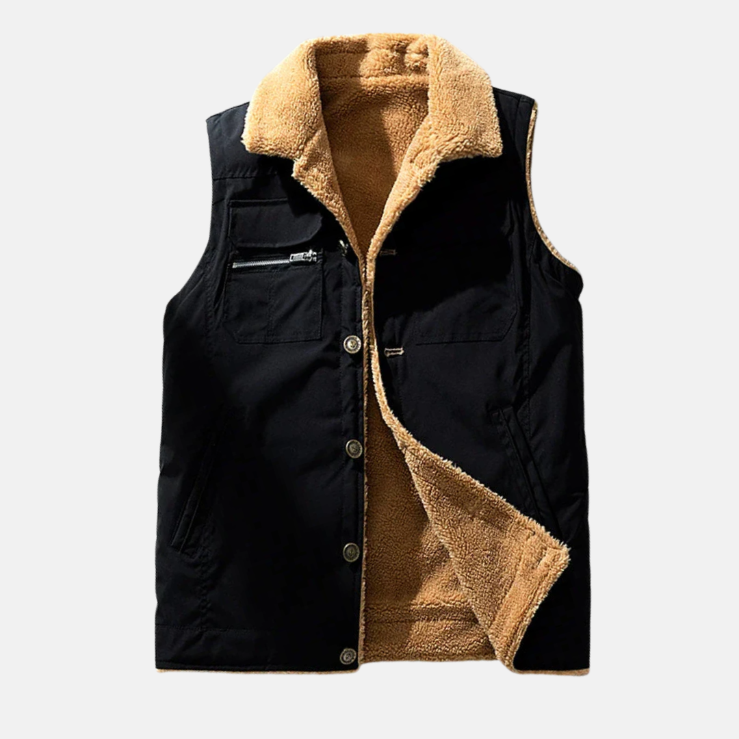 Men's Utility Bodywarmer – Structured Fit – Sherpa Lining – High Collar – Multiple Pockets