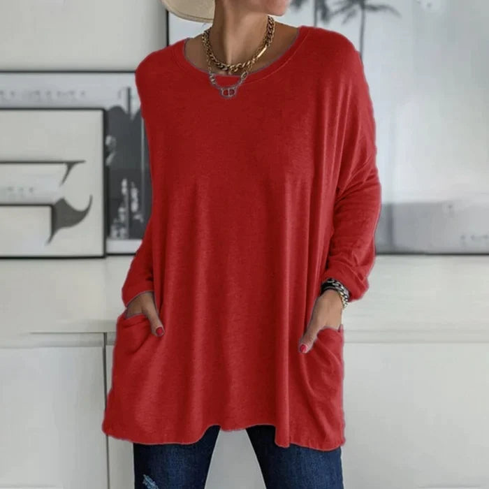 Women's Tunic Top – Loose Fit – Soft Knit Fabric – Long Sleeve – With Pockets