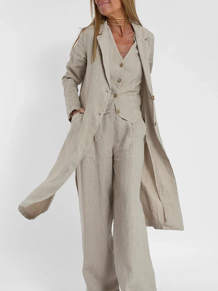 Elegante Linnen Set voor Dames – Gilet en Pantalon