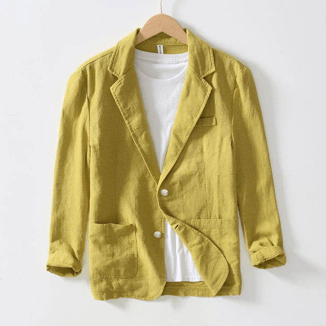 Chique Heren Casual Blazer – Linnen, Unstructured Pasvorm, Twee-Knopsluiting